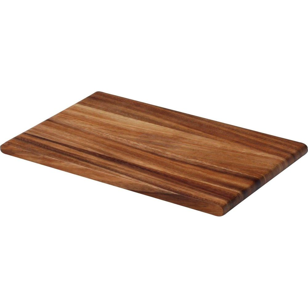 Ein rechteckiges Holzschneidebrett mit Maserung.