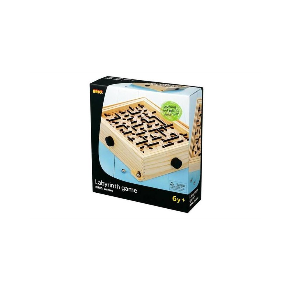 BRIO Labyrinthspiel-Verpackung mit einem Holz-Labyrinthspiel und Kugeln.