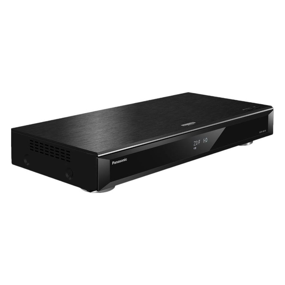 Schwarzer Panasonic Blu-ray-Player mit gebürsteter Metalloberfläche und Display.