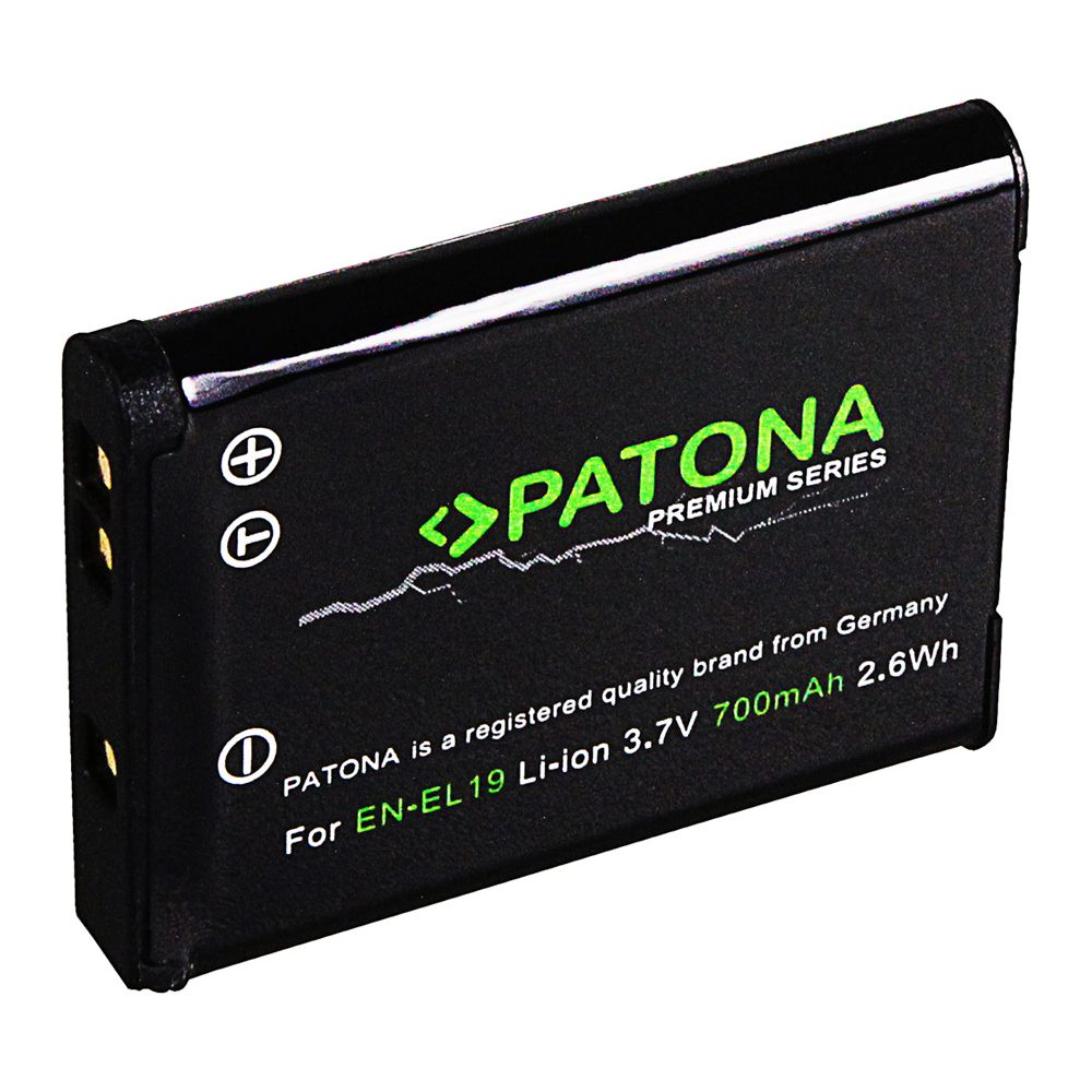 Batterie noire avec logo PATONA vert, 3.7V 700mAh.