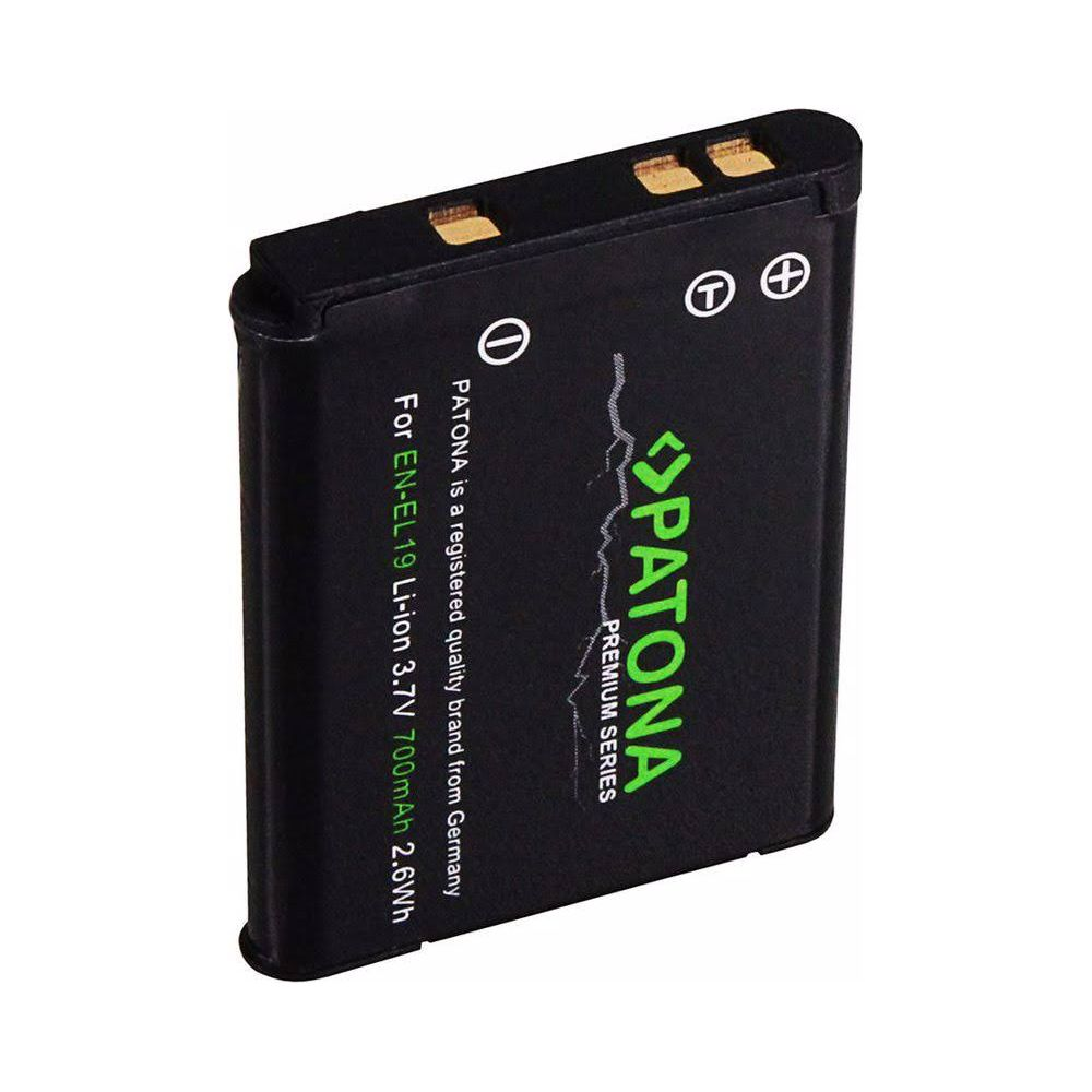 Batterie noire PATONA EN-EL19 Li-ion, 3.7V, 700mAh, fabriquée en Allemagne.