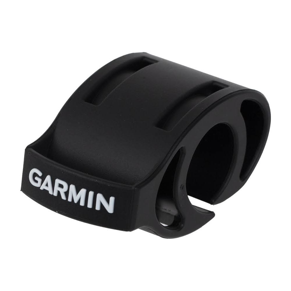 Schwarzer Garmin Fahrradhalter mit Schlitzen.