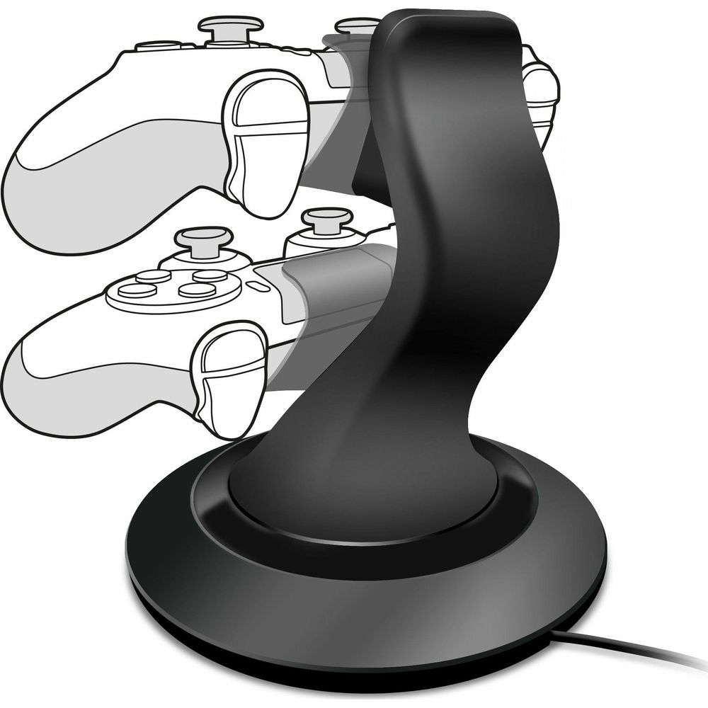 Base di ricarica nera per due controller con cavo.