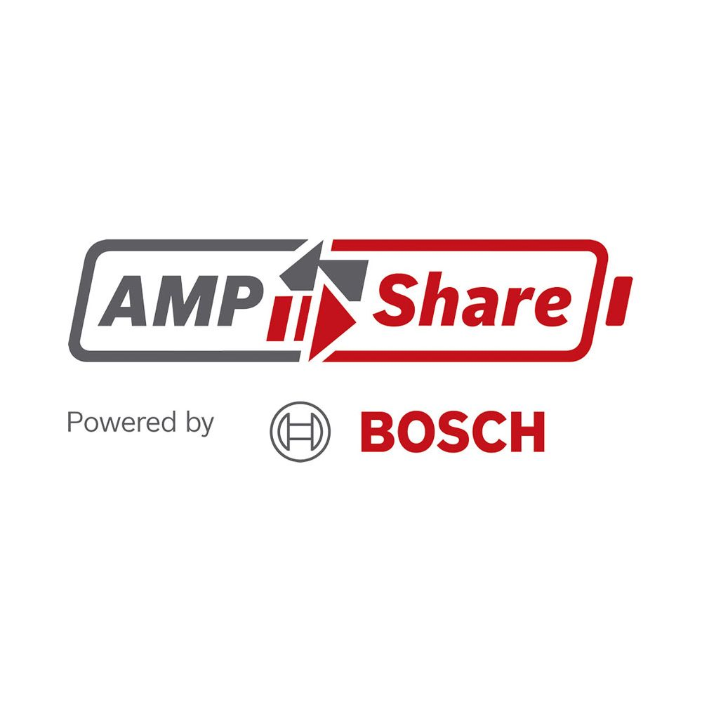 Logo z napisem AMPShare i Bosch, zasilane przez Bosch.