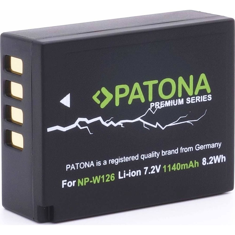 Batteria nera con logo verde PATONA e dettagli.