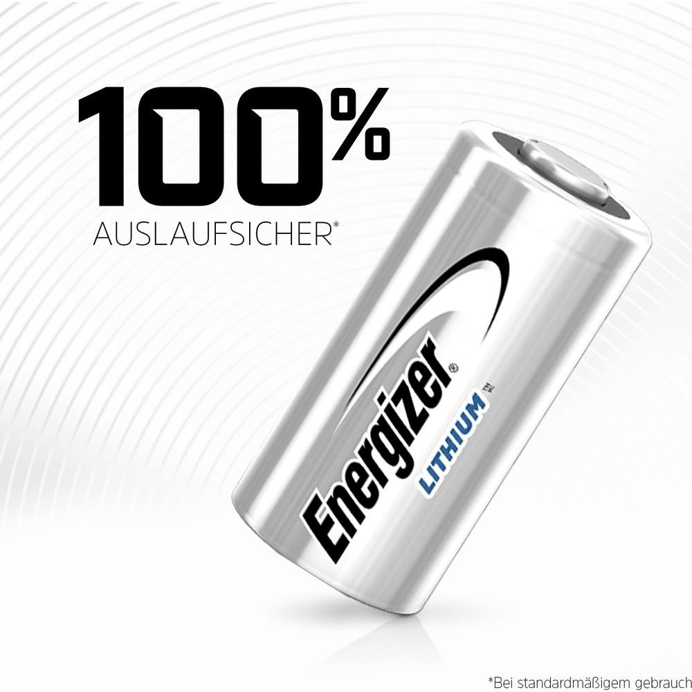 Bateria Energizer Lithium pokazująca 100% i napis 'nieprzeciekająca'.