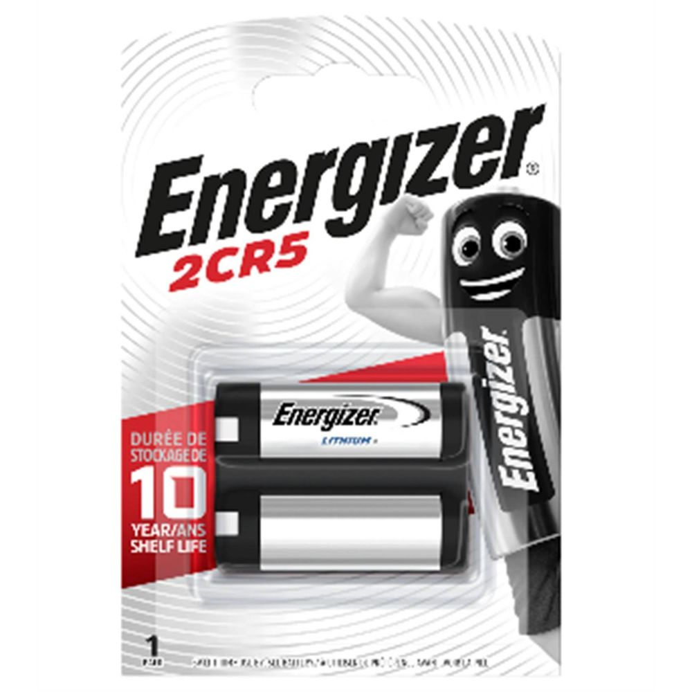 Baterie litowe Energizer 2CR5 z 10-letnim okresem przydatności w blistrze.