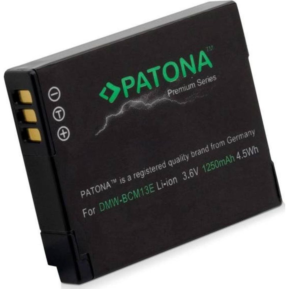 Schwarzer Akku mit "PATONA" Logo, für DMW-BCM13E, 3.6V, 1250mAh.