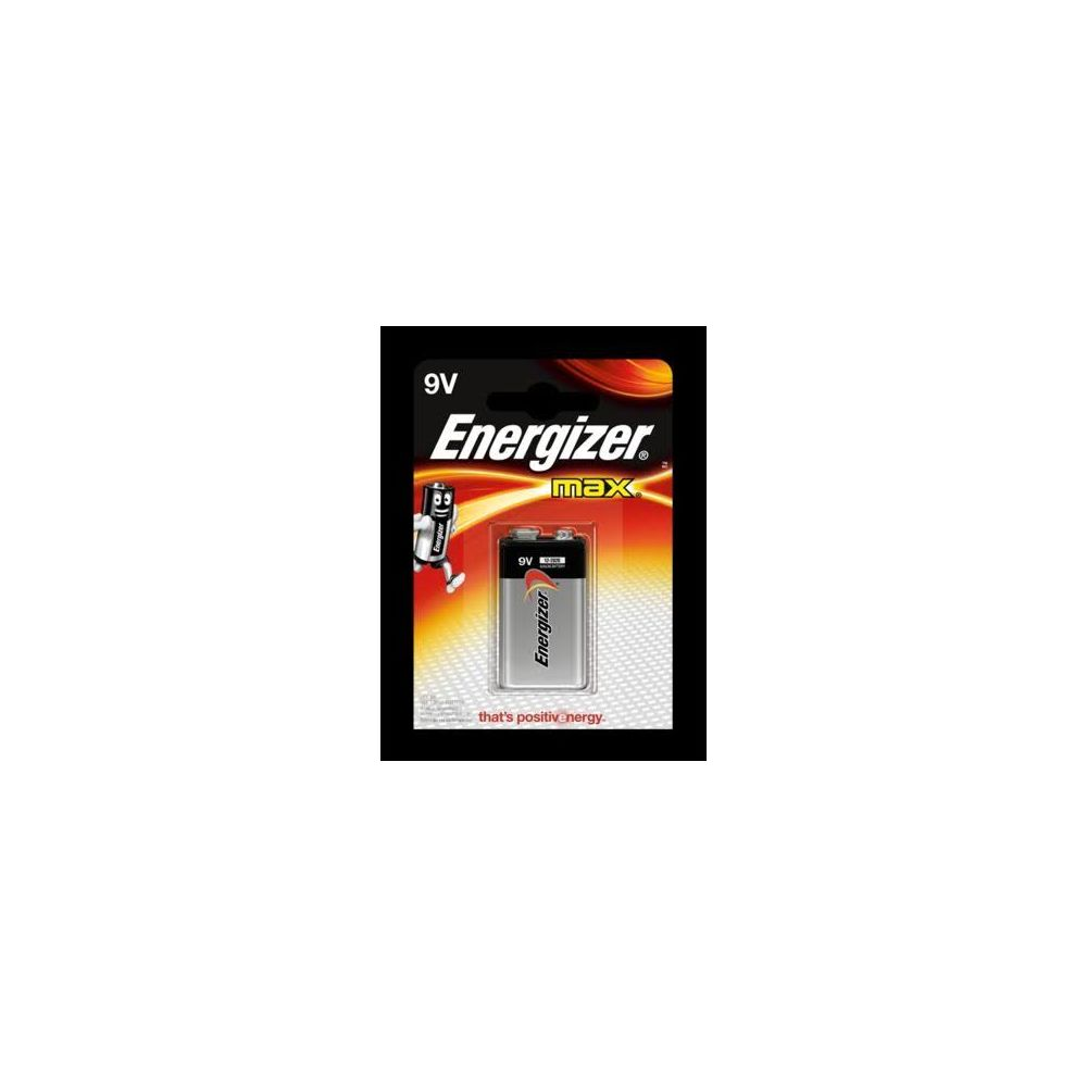 Verpackung mit einer 9V Energizer Max Batterie und einer einzelnen Batterie daneben.