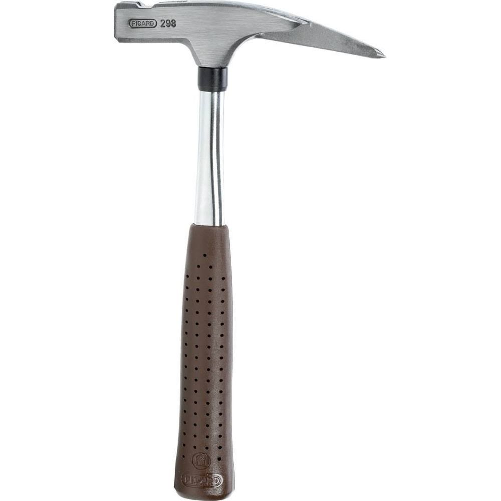 Ein Spitzenhammer mit braunem Griff und silbernem Schaft.
