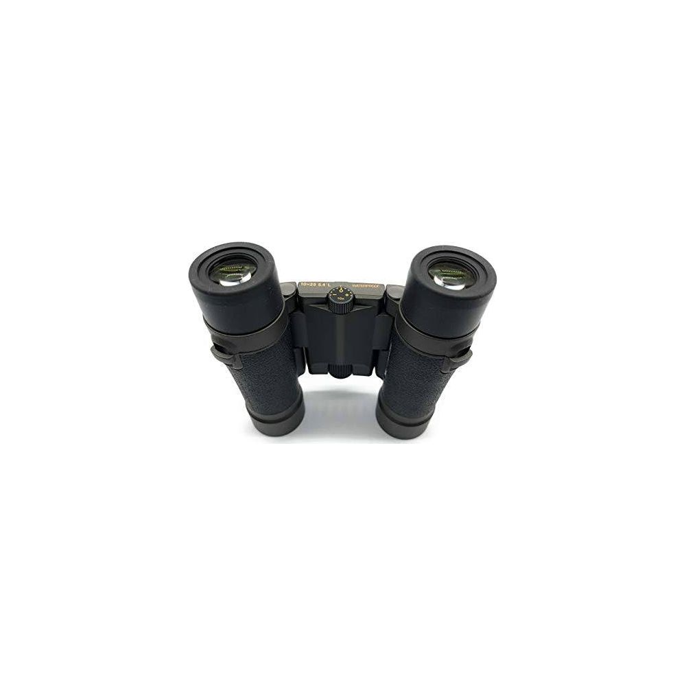 Binocolo nero con impugnature in gomma, su sfondo bianco.