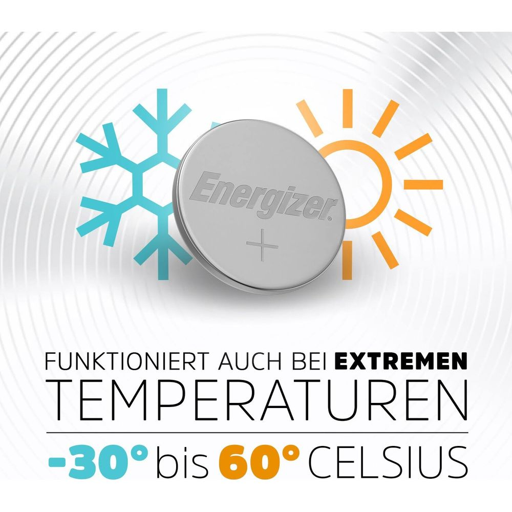 Bateria guzikowa Energizer działa w ekstremalnych temperaturach od -30 do 60 stopni Celsjusza.