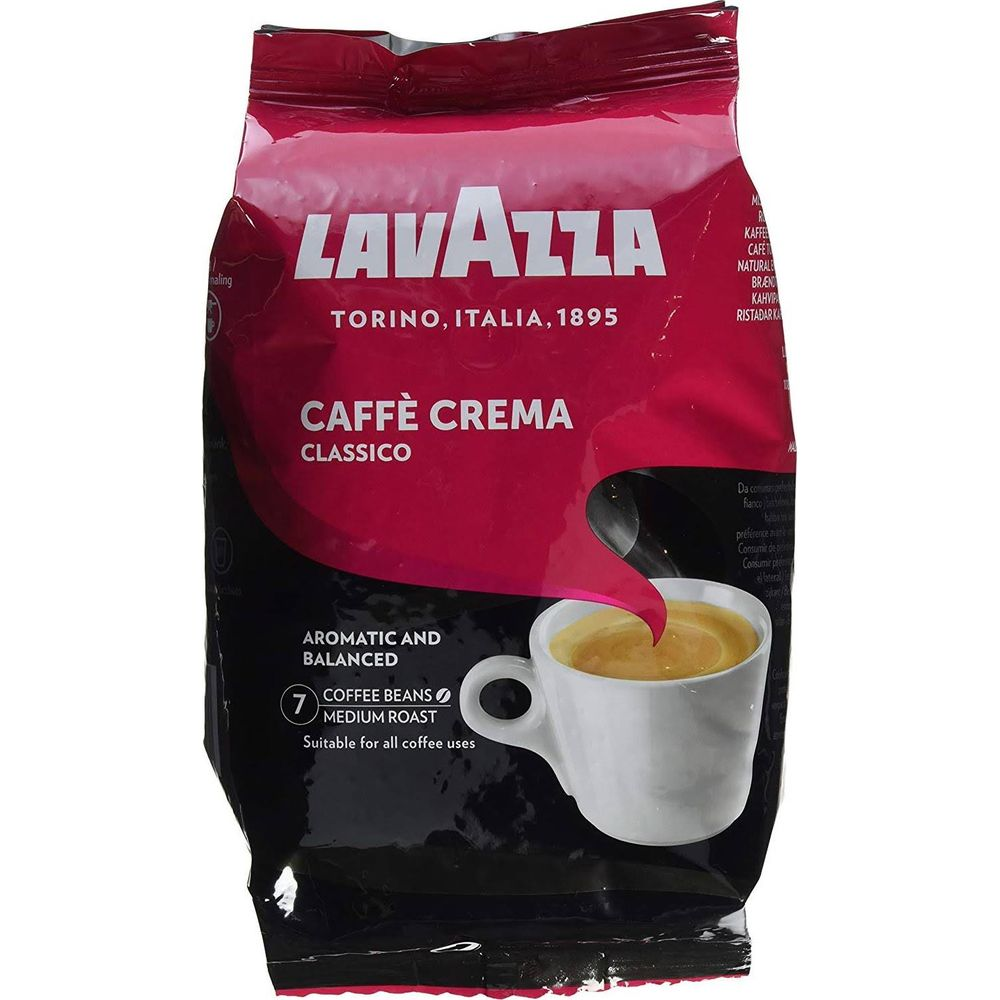 Lavazza Caffè Crema Classico Kaffeepackung mit einer Tasse Kaffee.