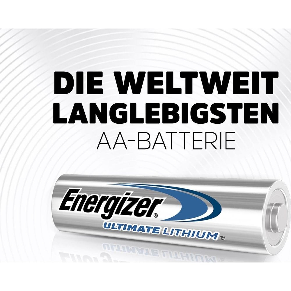 Energizer AA-Batterie mit "DIE WELTWEIT LÄNGLEBIGSTEN" Aufschrift.