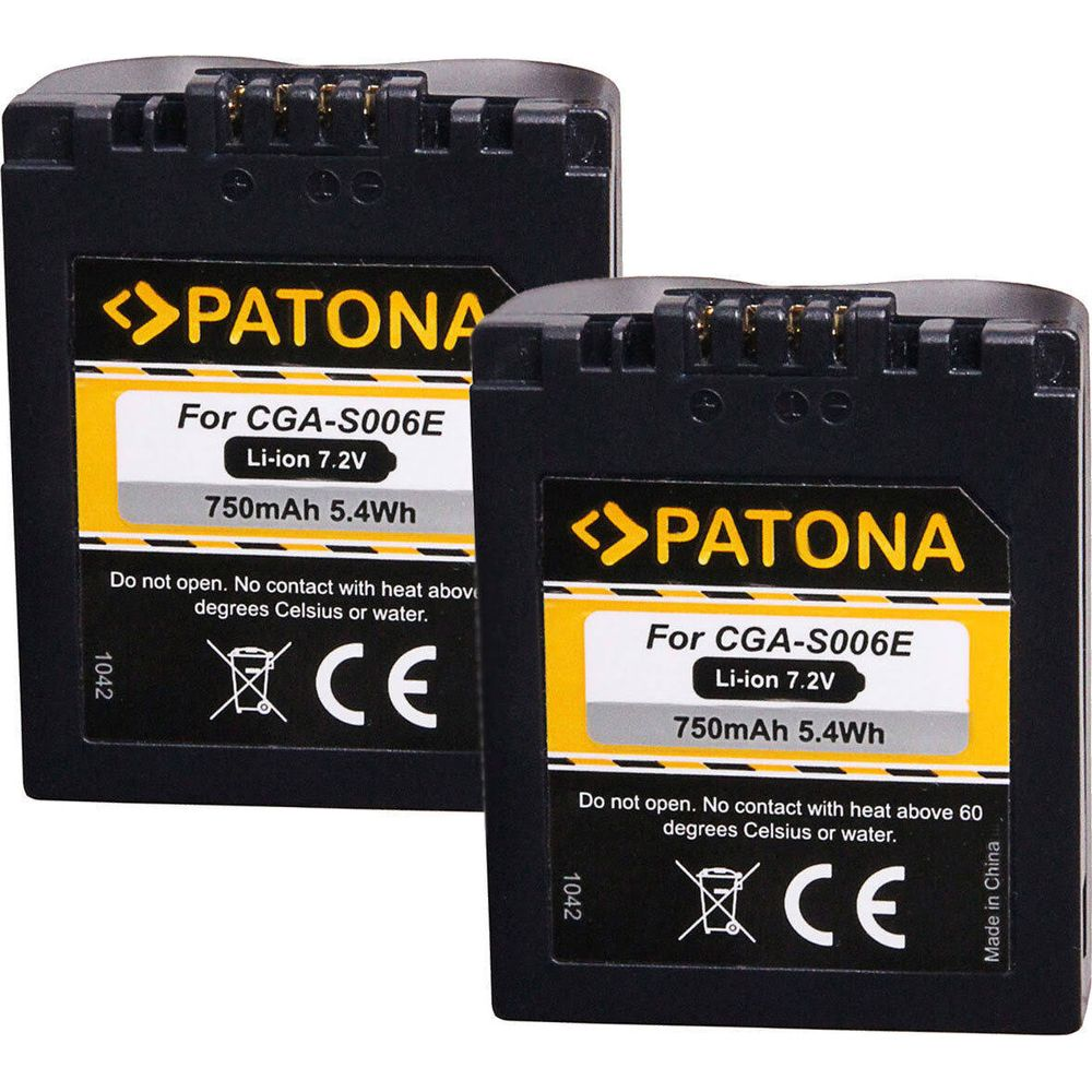 Zwei schwarze PATONA Akkus für CGA-S006E, 7.2V, 750mAh.