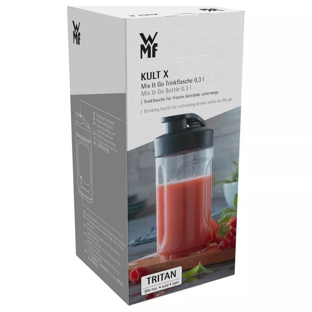 Bottiglia WMF KULT X Mix & Go con succo di frutta rosso, senza BPA.