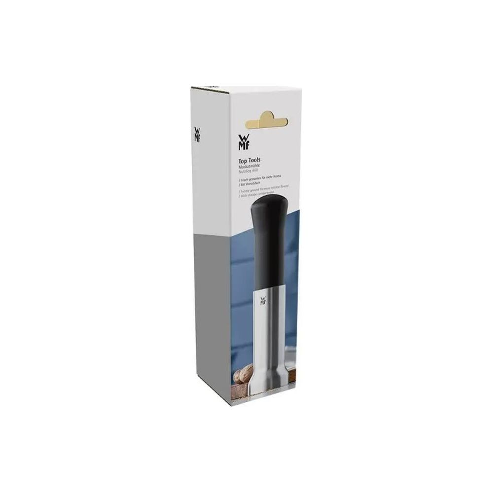 WMF Muskatreibe in Verpackung mit Nuss und detaillierter Beschreibung.