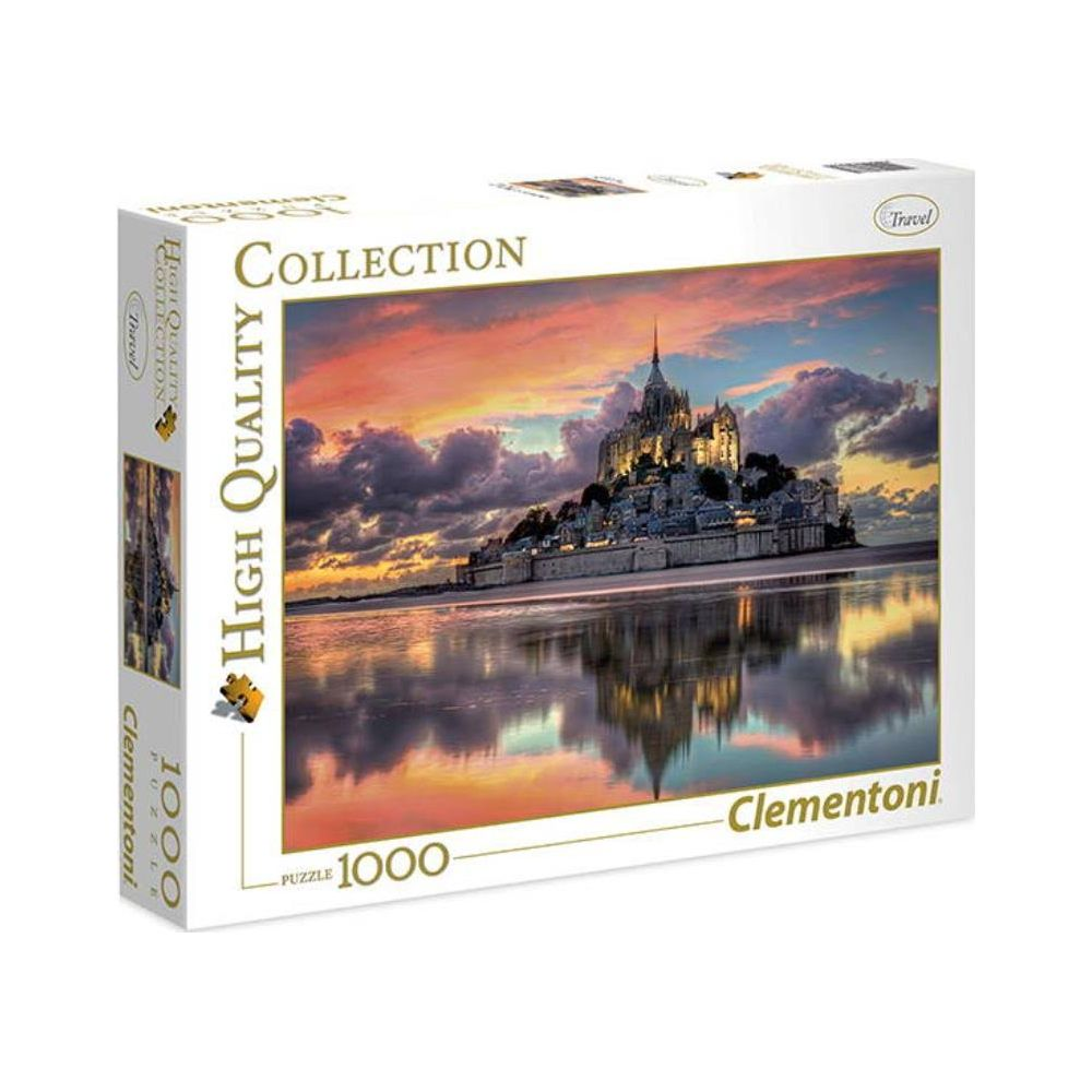 Pudełko puzzli z Mont Saint-Michel o zachodzie słońca.