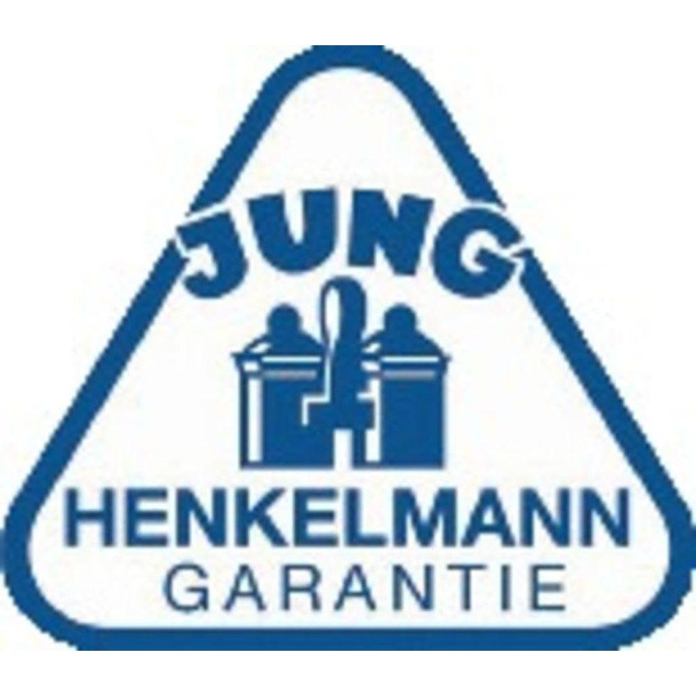 Triangolo blu con testo e simbolo JUNG HENKELMANN GARANTIE.