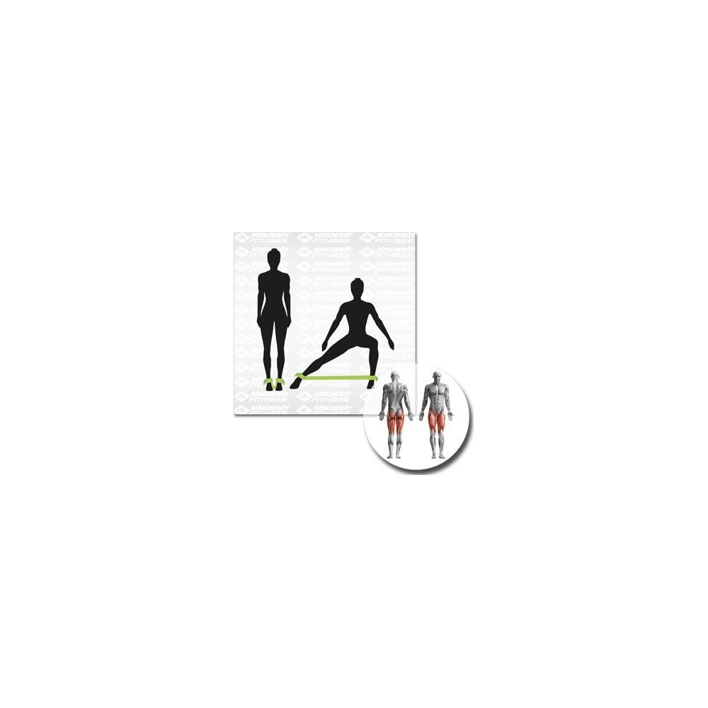Silhouette di donne che fanno esercizio per le gambe con elastico e diagrammi muscolari.