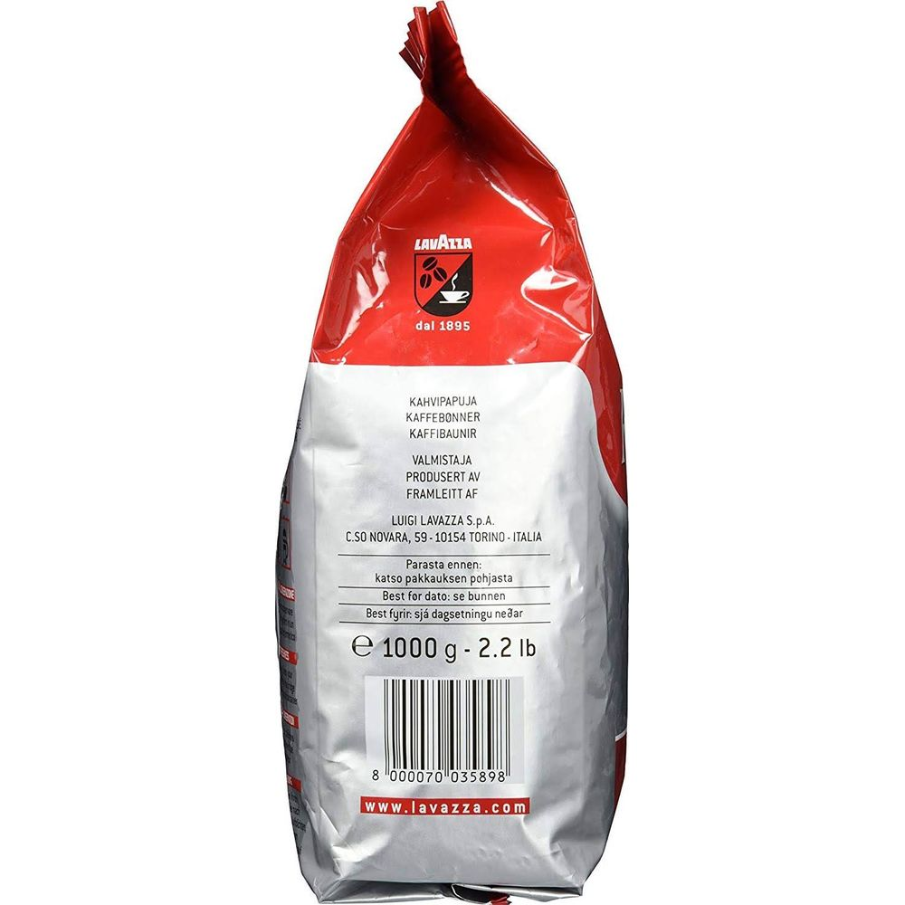 Sacchetto caffè Lavazza con logo, testo e codice a barre. 1000g.