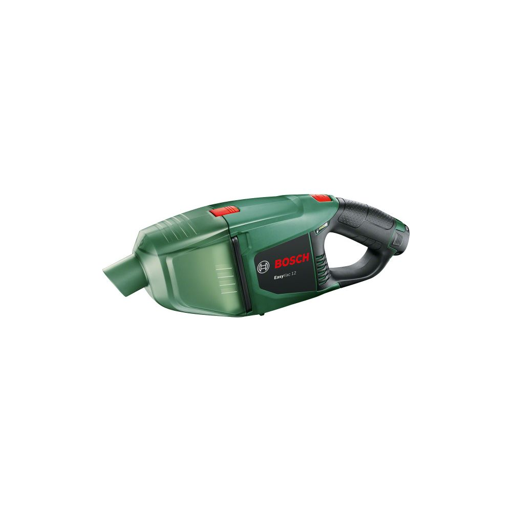 Un aspirateur sans fil Bosch vert avec une poignée noire.
