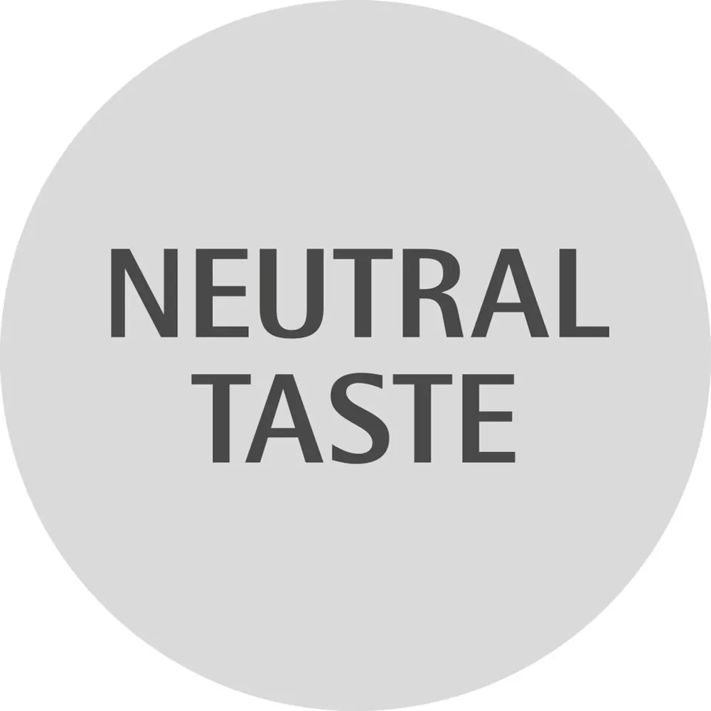 Grauer Kreis mit den Worten NEUTRAL TASTE in dunklem Grau.