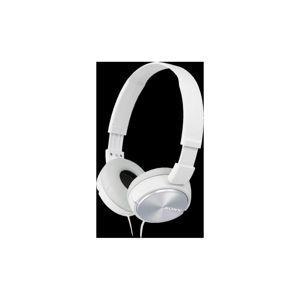 Białe słuchawki ze srebrnymi akcentami i czarnym pałąkiem.