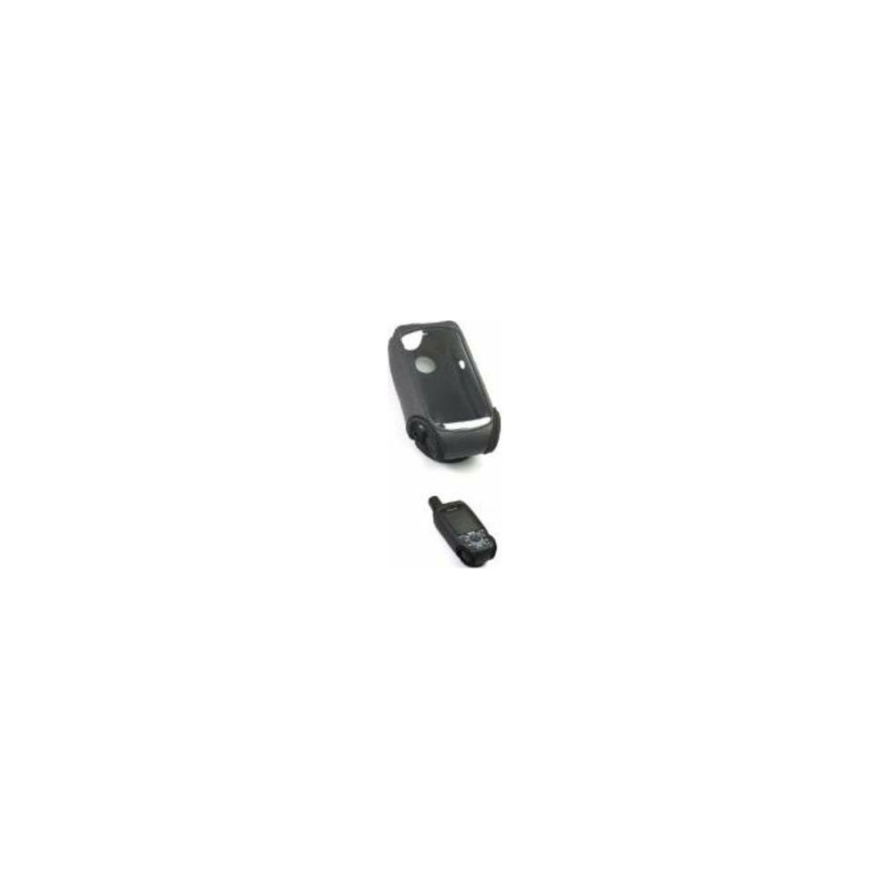 Ein schwarzes Handy und eine schwarze Handyhülle auf weißem Hintergrund.