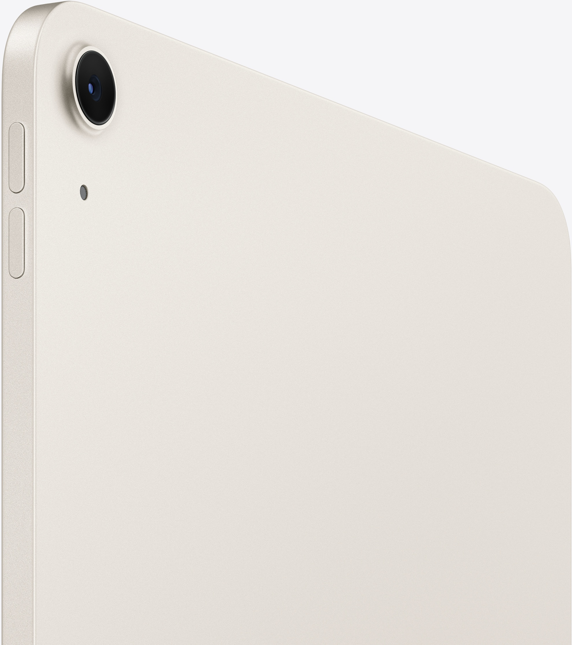 Vista trasera de una tablet beige claro con cámara y micrófono.