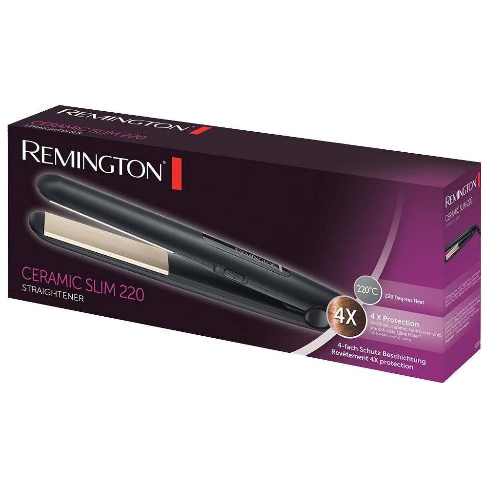Pudełko prostownicy Remington Ceramic Slim 220 z obrazem produktu.