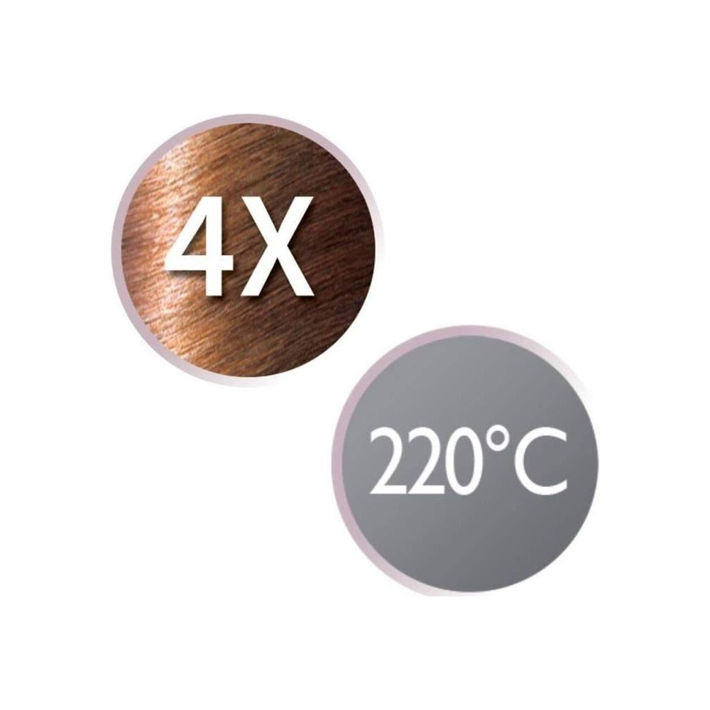 Brązowe włosy z "4X" i "220°C" w kółkach.