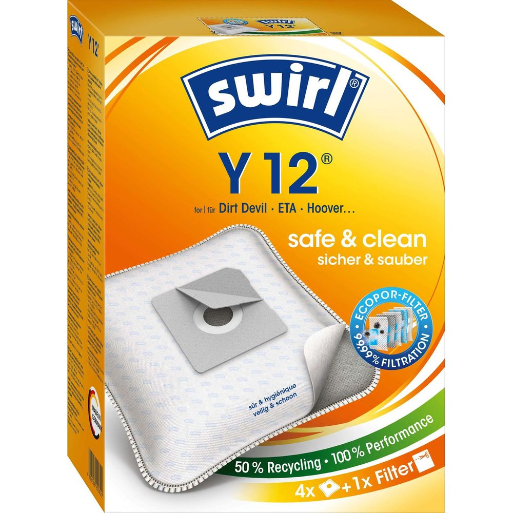 Emballage pour sacs aspirateur Swirl Y12, 4 pièces + 1 filtre.