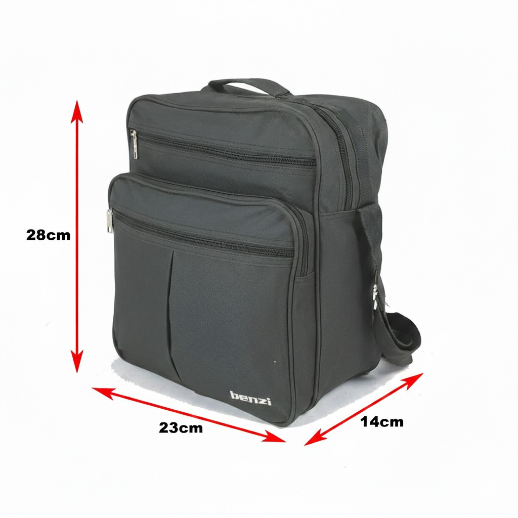 Bolso negro con cremalleras. Medidas: 28x23x14cm.
