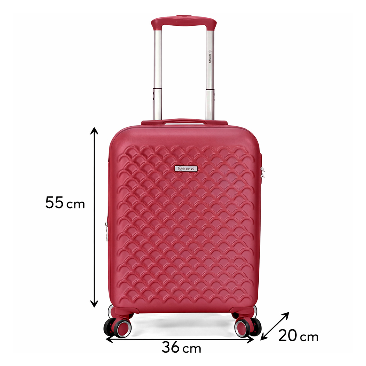 Maleta roja con ruedas y asa extensible.