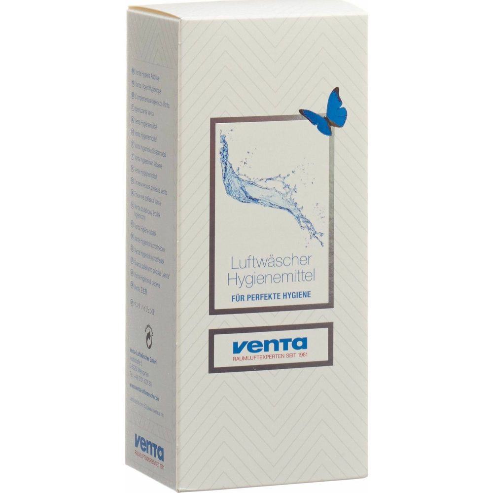 Eine weiße Box mit einem blauen Schmetterling und einem Wasserspritzer-Design.