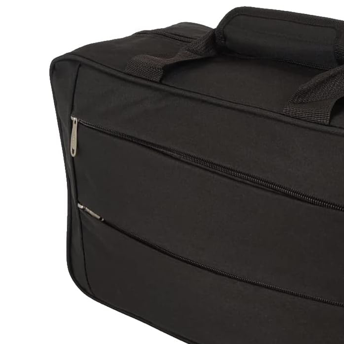 Bolsa de lona negra con cremalleras y asas.