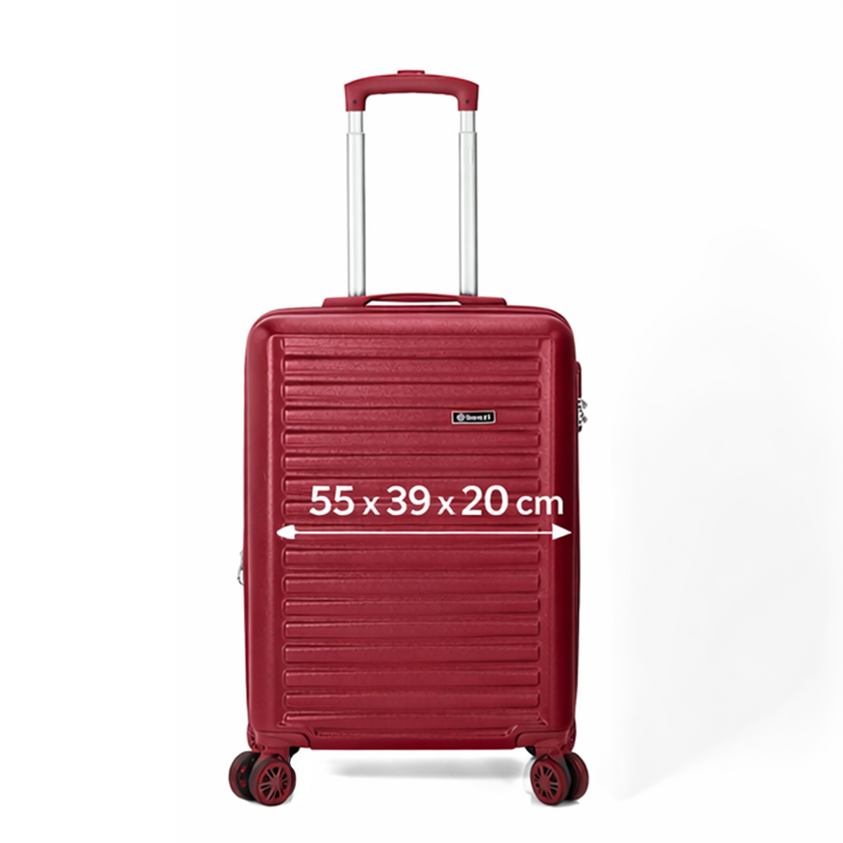 Maleta roja con asa extensible y dimensiones 55x39x20 cm.