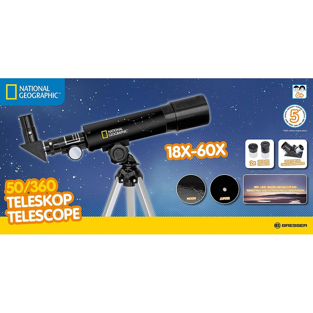 Telescopio National Geographic en trípode, zoom 18x-60x.