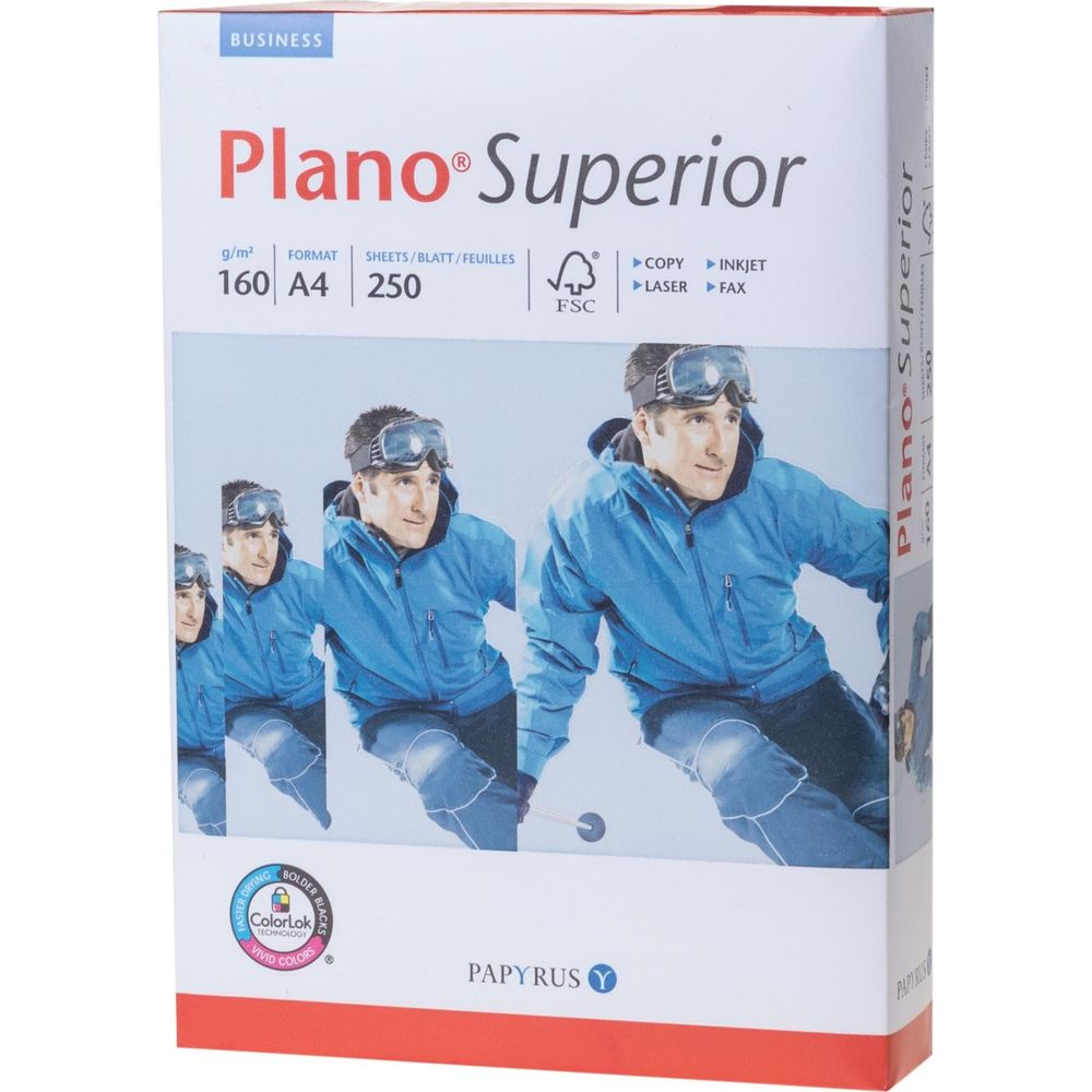 Packung Plano Superior Papier mit Skifahrermotiv, A4, 160 g/m², 250 Blatt.