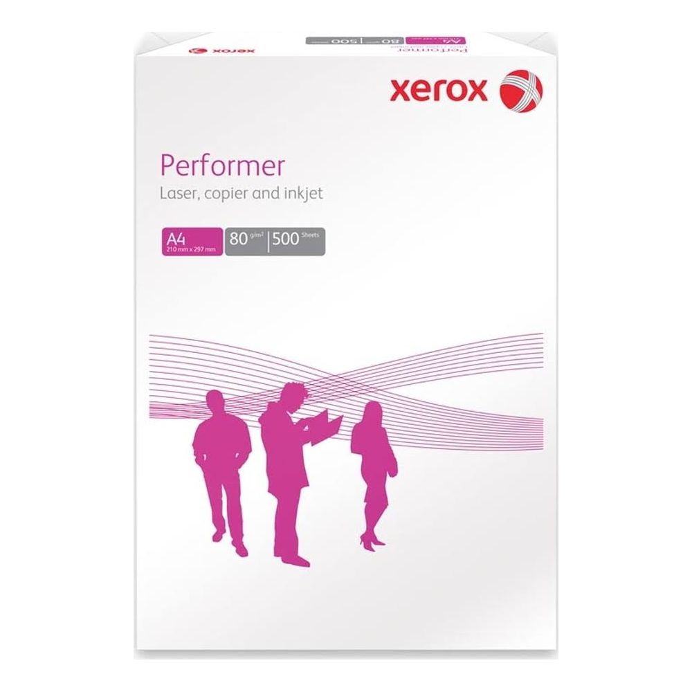 Caja de papel Xerox Performer: 500 hojas, A4, 80g/m², para láser, copiadora, inyección.