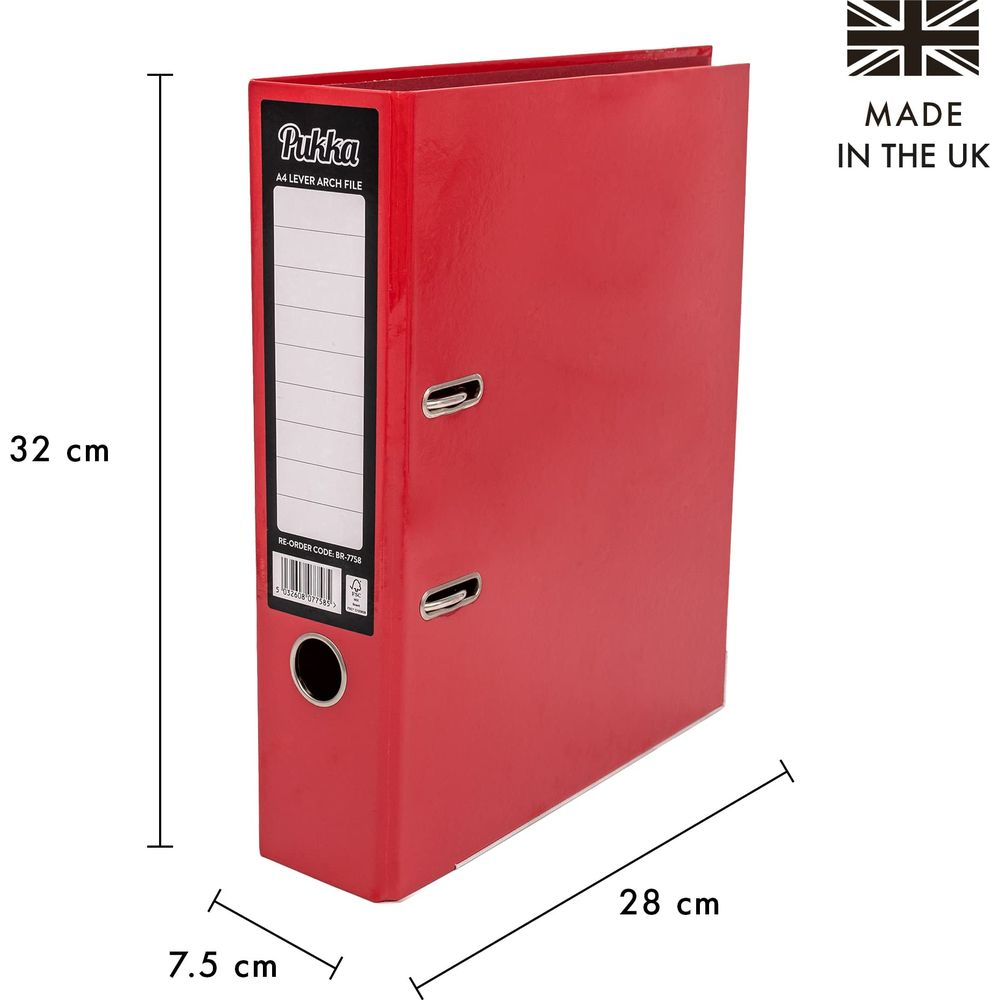 Carpeta roja A4. Dimensiones: 32x28x7,5 cm. Fabricada en Reino Unido.