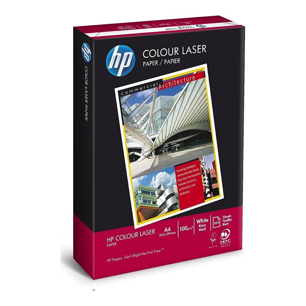 Pudełko papieru HP Colour Laser z motywami architektonicznymi.