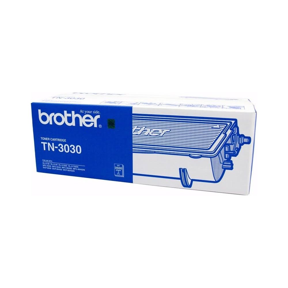 Brother TN-3030 toner cartridge in blue and white packaging with text.