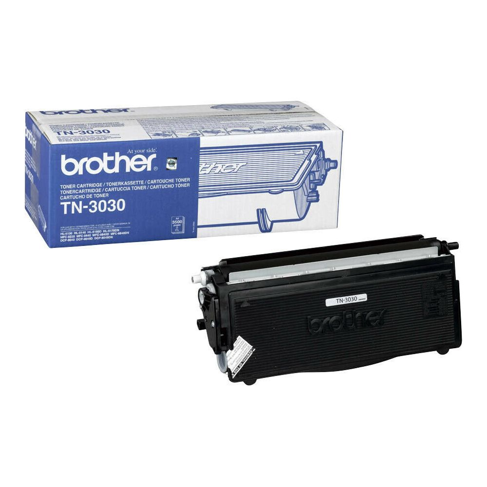 A Brother TN-3030 toner cartridge and its packaging.