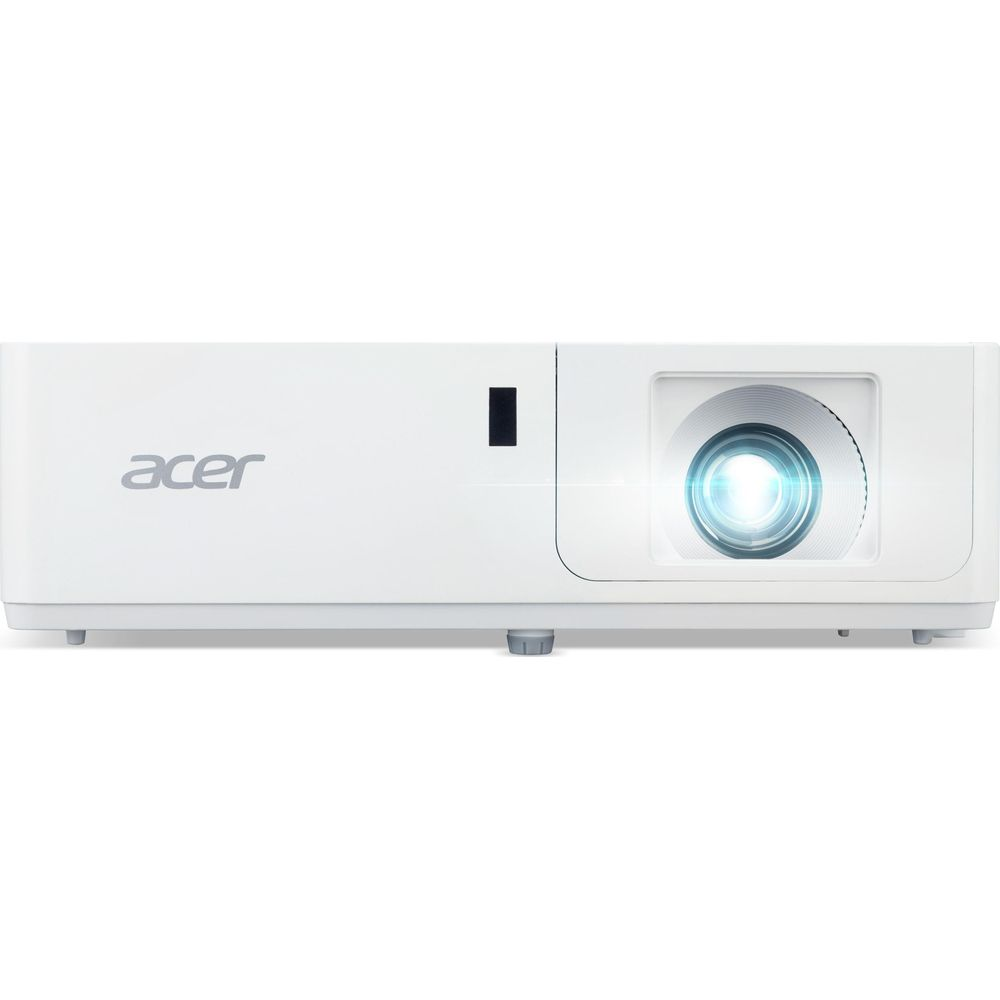 Un projecteur Acer blanc avec une lentille lumineuse sur fond blanc.
