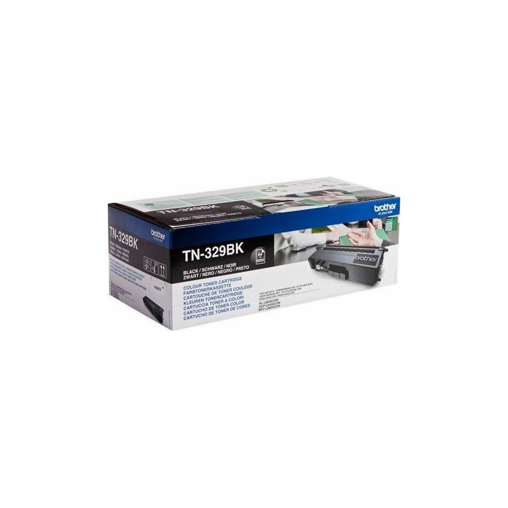 Cartuccia toner Brother TN-329BK a colori nella sua scatola originale.