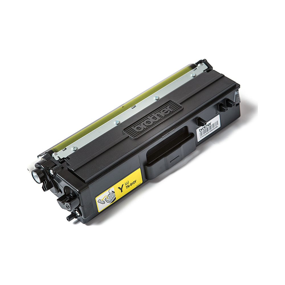 A yellow Brother TN-910Y toner cartridge for printers.
