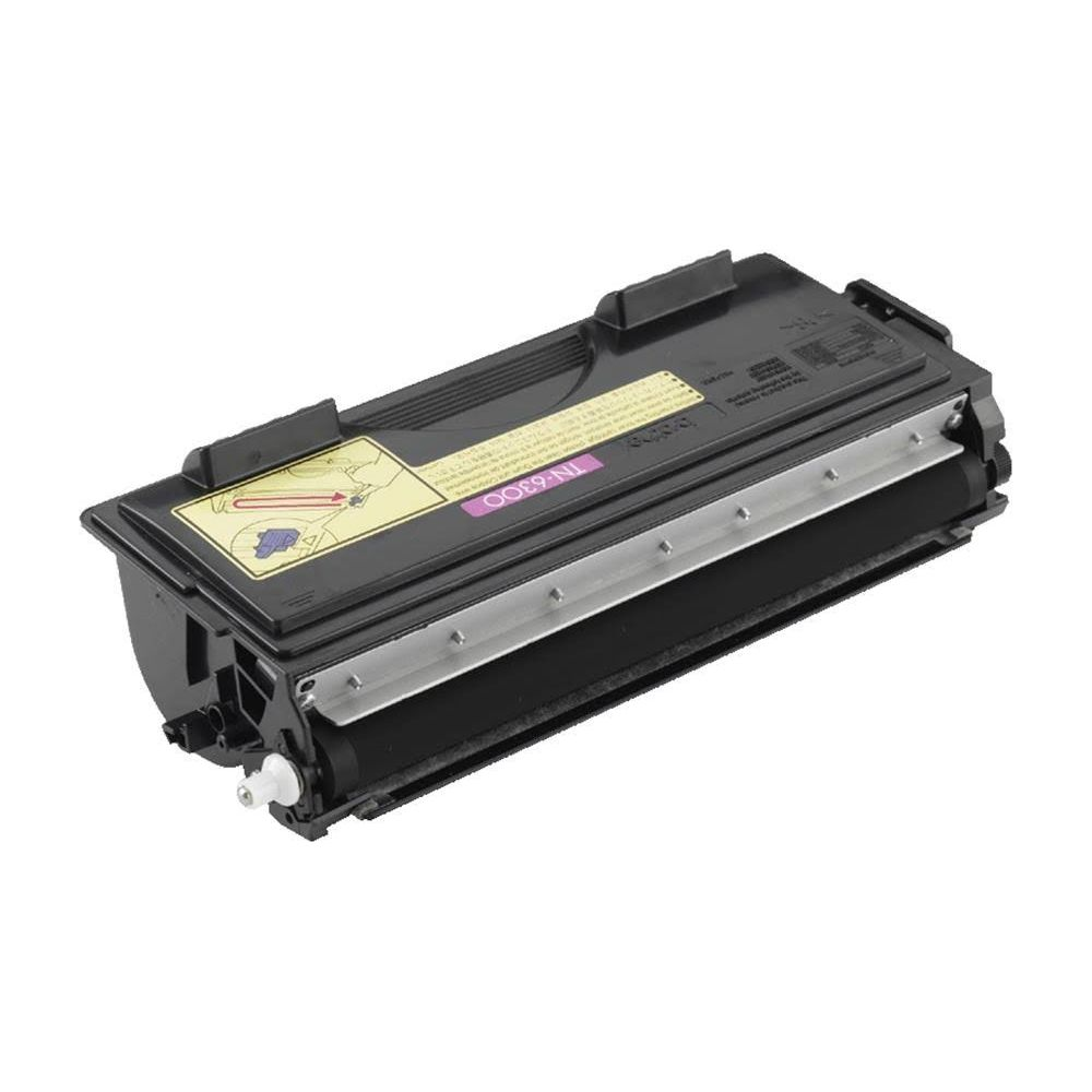 Black toner cartridge unit with silver strip and yellow label.