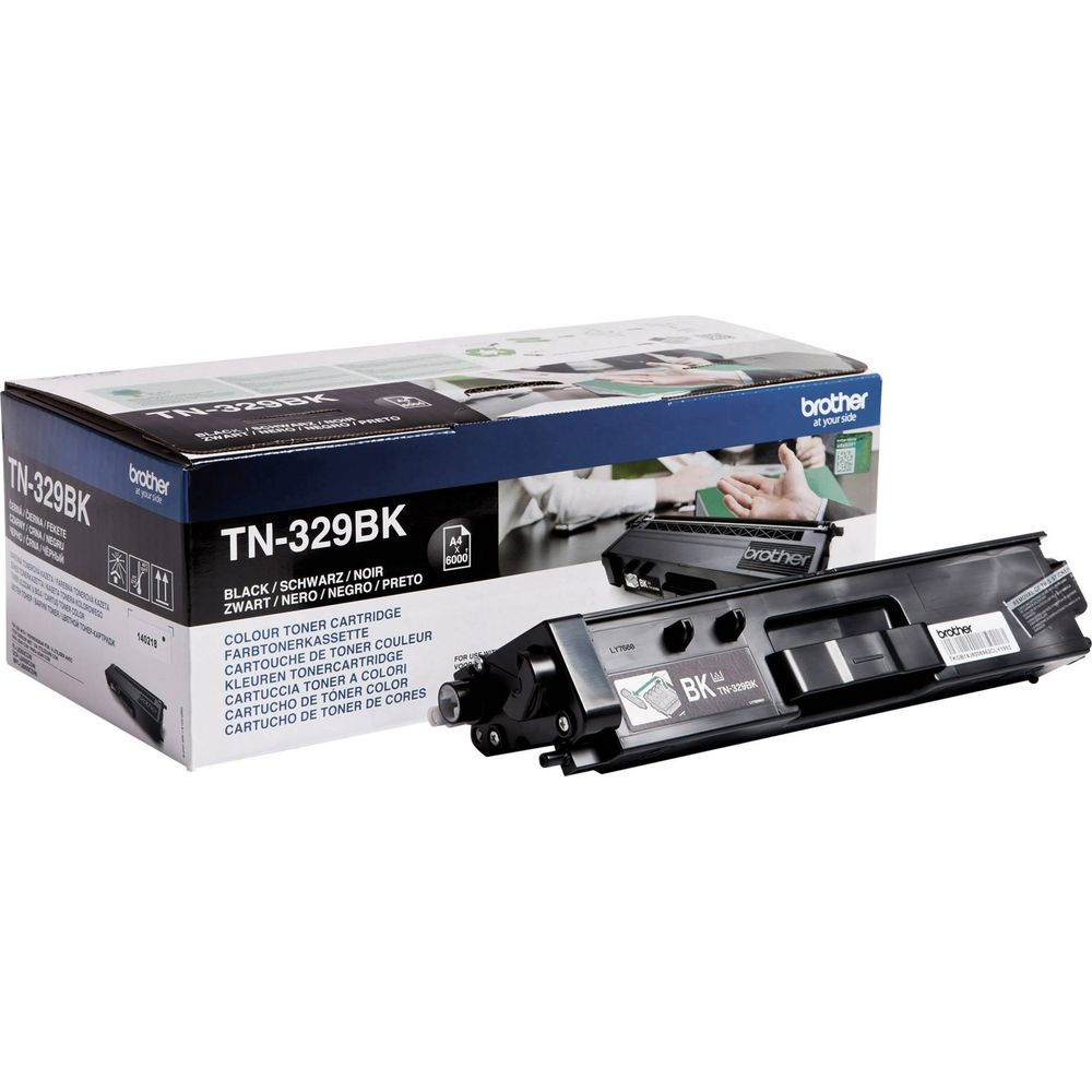 Czarny wkład laserowy Brother TN-329BK i jego pudełko.